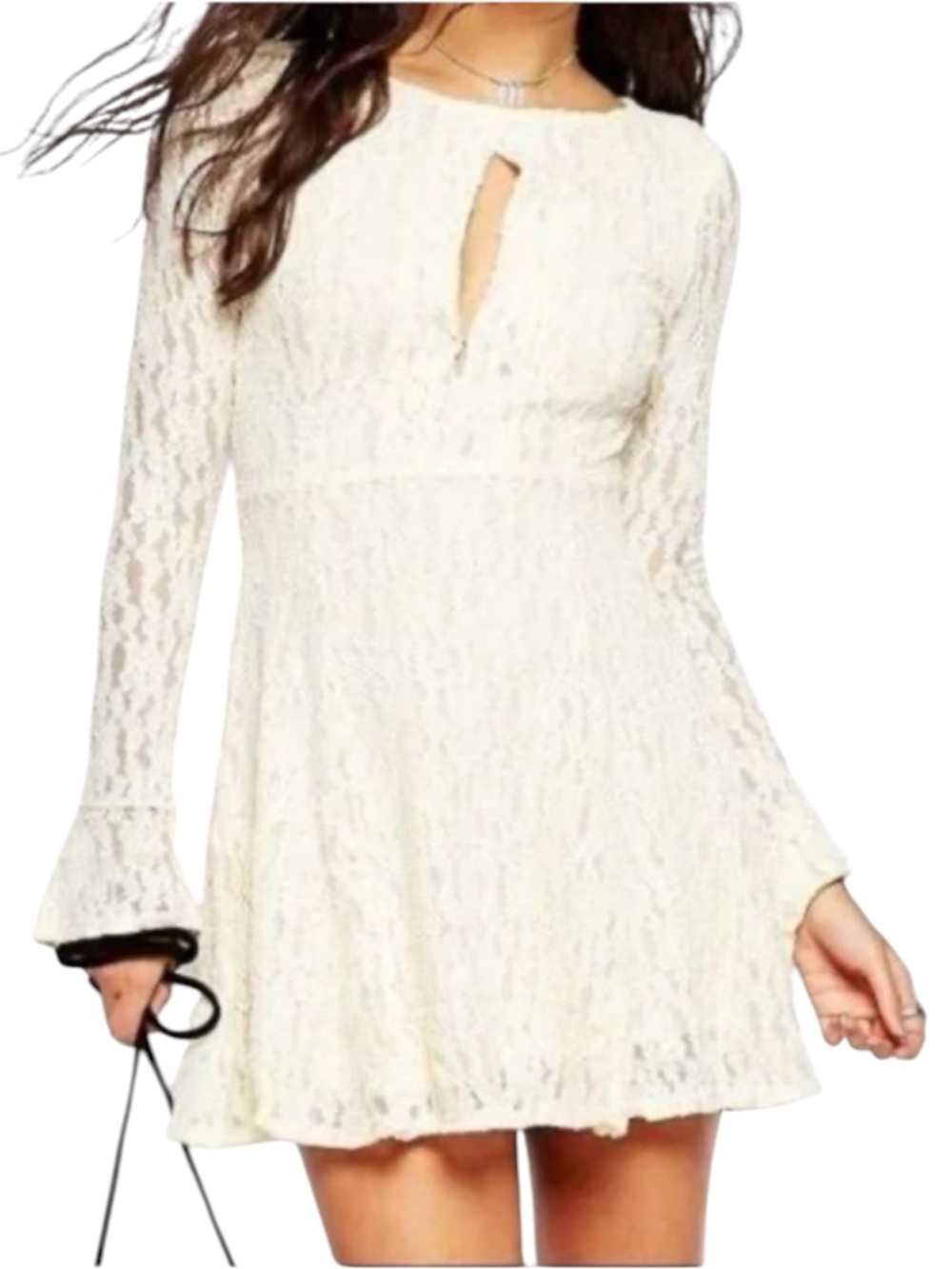 Free People Teen Witch Cream Lace Keyhole Cutout Skater Dress Size M